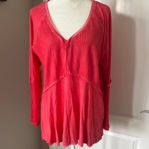 POL Women's V-Neck Long Sleeve Top - Coral